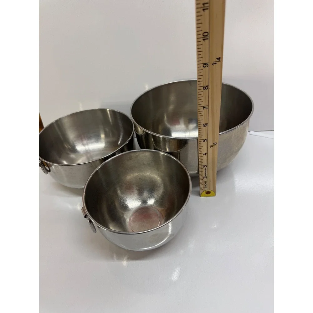 Vintage 18-8 Stainless Steel Nesting Mixing Bowls Set of 3 with Ring Handles
